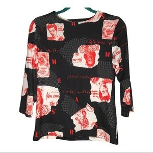 Vtg USA Fun 50’s Ad Pullover Black/Red/White Top S